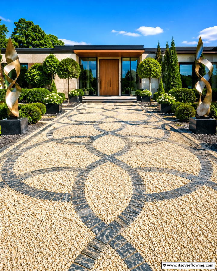 Artisan Crafted Gravel Entrance - 30 Gravel Driveway Ideas- Durable & Stylish Options
