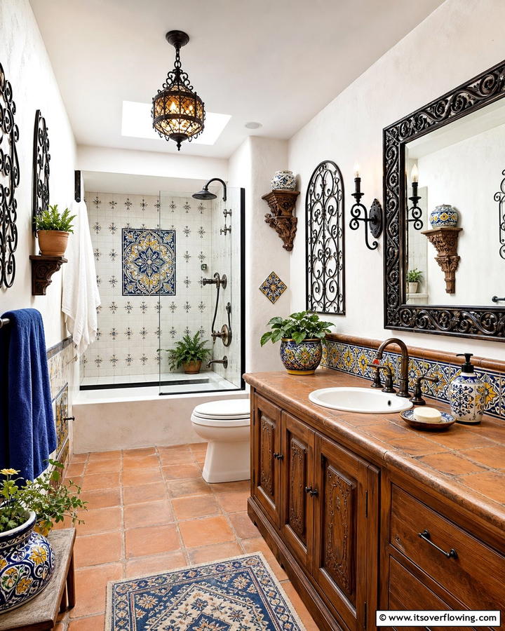 Artisan Decorative Accents - 30 Spanish Style Bathroom Ideas for Mediterranean Flair