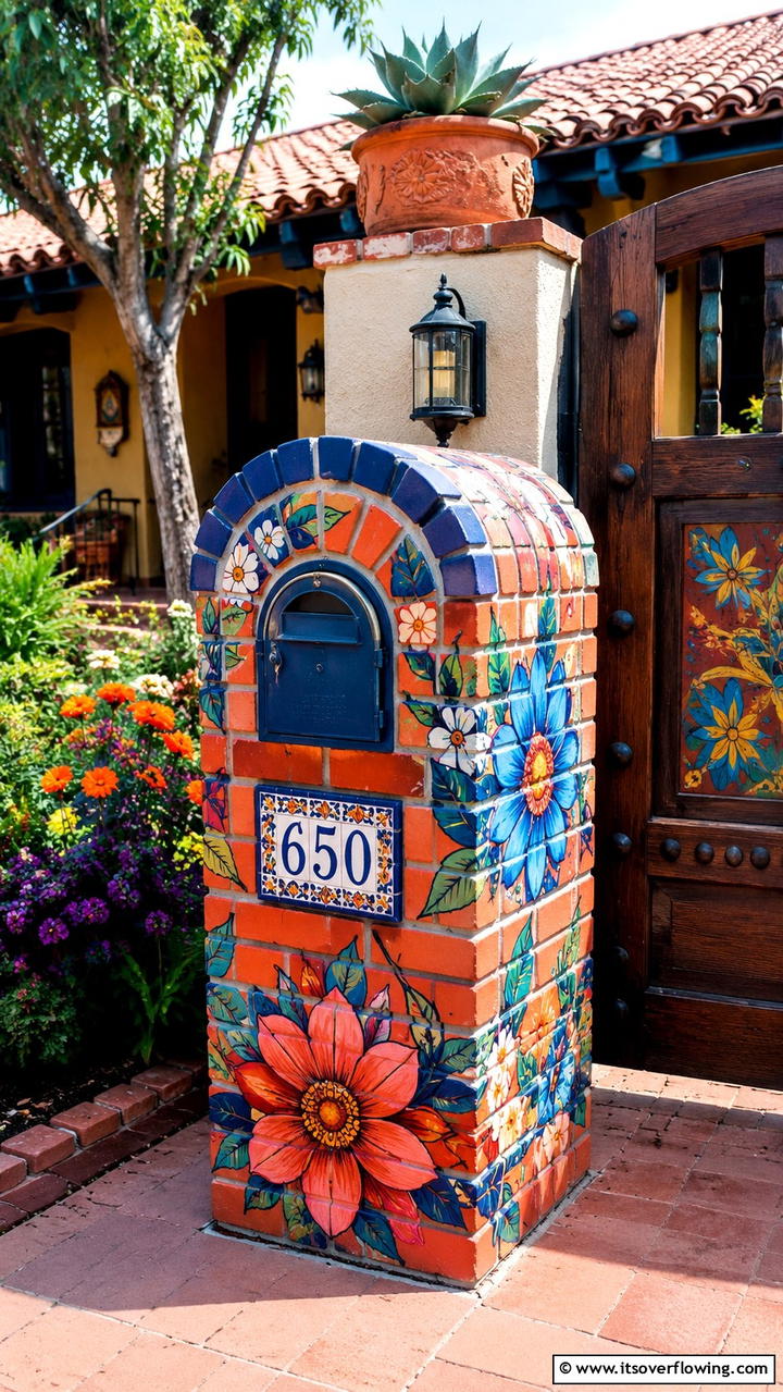 Artisan Hand Painted Brick Mailbox - 30 Brick Mailbox Ideas for a Charming Curb Appeal Upgrade