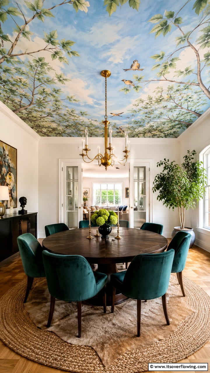 Artisan Hand Painted Scenes - 30 Dining Room Ceiling Ideas to Elevate Your Space
