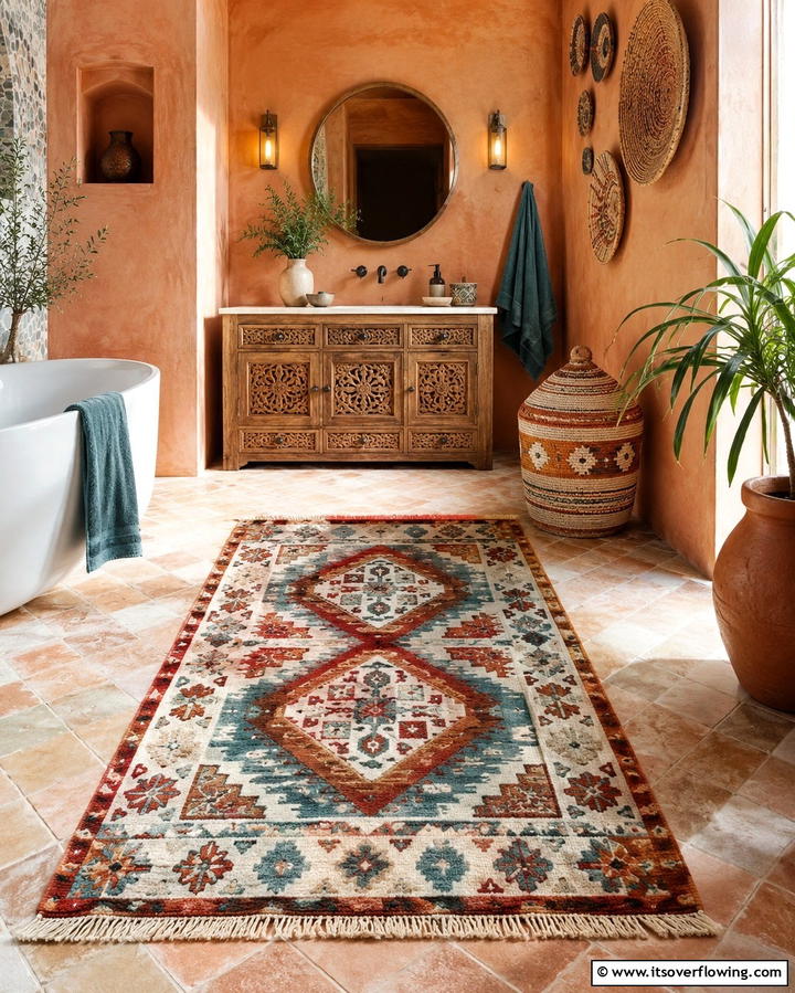 Artisan Handwoven Rug - 30 Bathroom Rug Ideas for Softness and Style Underfoot
