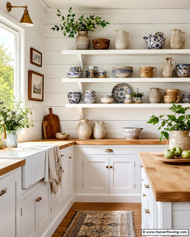 Artisan Pottery Details - 30 Rustic White Kitchen Ideas for Timeless Farmhouse Style