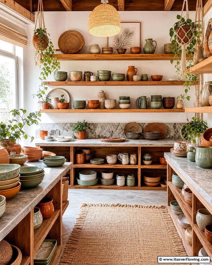 Artisan Pottery - 25 Boho Kitchen Ideas for a Cozy and Eclectic Vibe