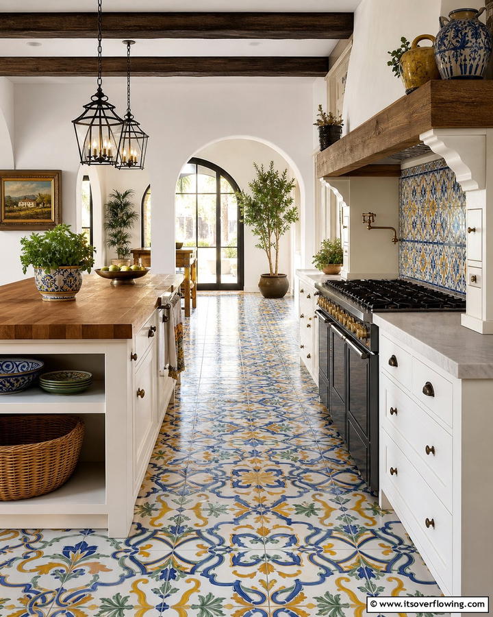 Artisan Tile Flooring - 21 Mediterranean Kitchen Ideas for Warm & Inviting Vibes