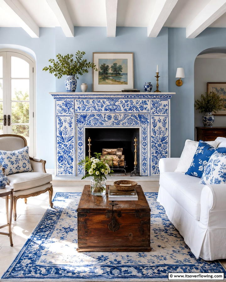 Artisan Tile Patterns - 30 French Country Fireplace Ideas- Rustic Charm