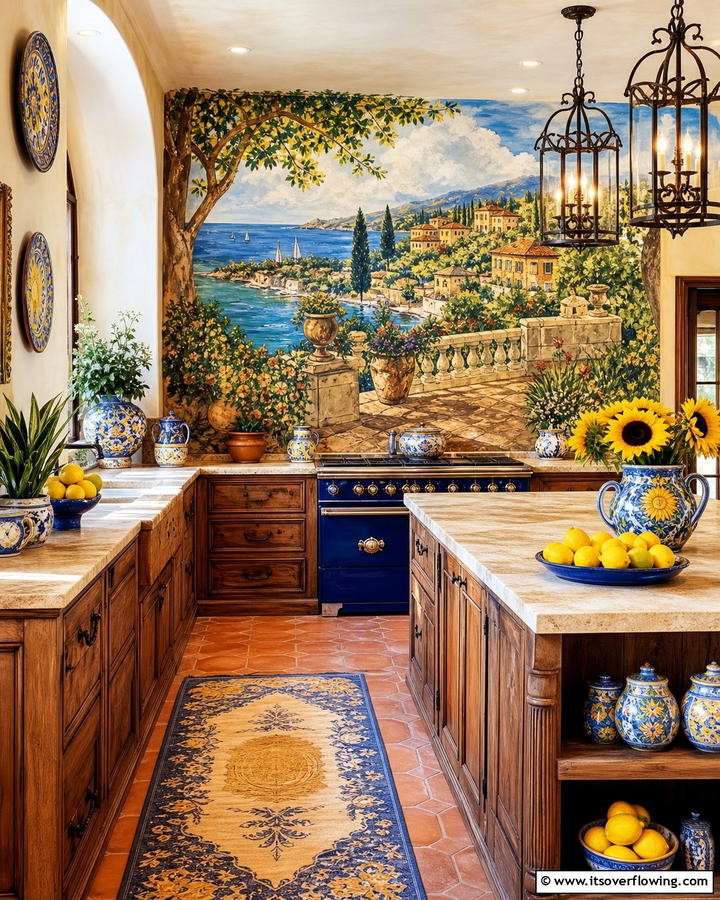 Artisan Wall Mural - 30 Tuscan Kitchen Ideas for Warm Rustic Mediterranean Vibes