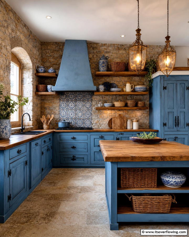 Artisanal Farmhouse Touch - 21 Blue Farmhouse Kitchen Cabinet Ideas for Rustic Charm