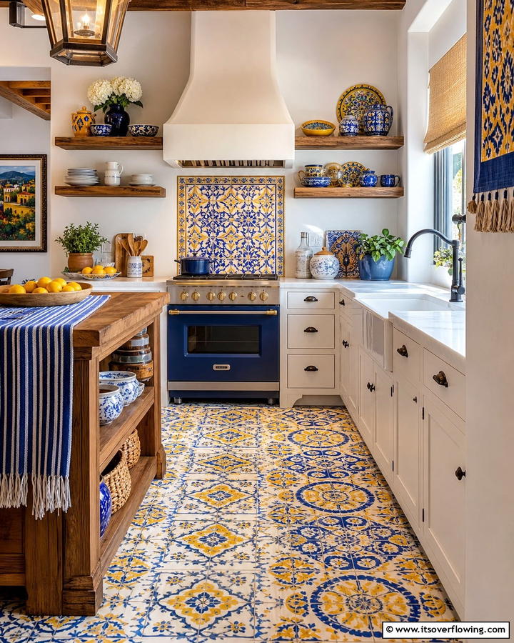 Artisanal Hand Painted Designs - 21 Kitchen Floor Tile Ideas- Durable & Stylish Options
