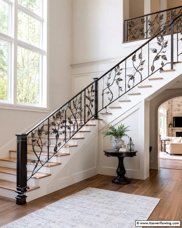 Artisanal Metal Detailing - 30 Rustic Farmhouse Stair Railing Ideas & Designs