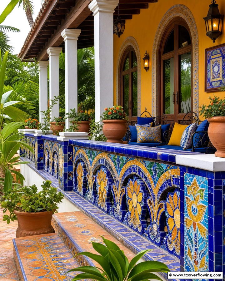 Artisanal Mosaic Designs - 21 Porch Railing Designs to Elevate Your Home’s Curb Appeal