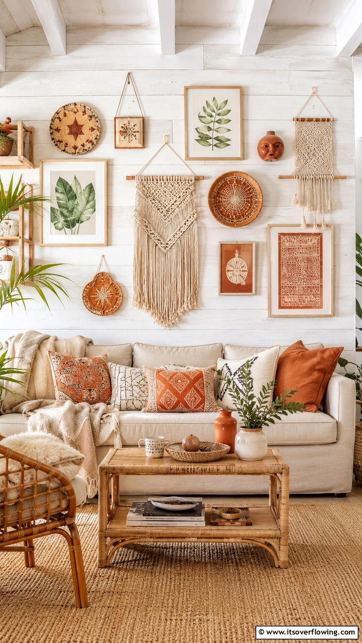 Artisanal Wall Decor - 30 Cottage Living Room Ideas for Cozy Home Spaces