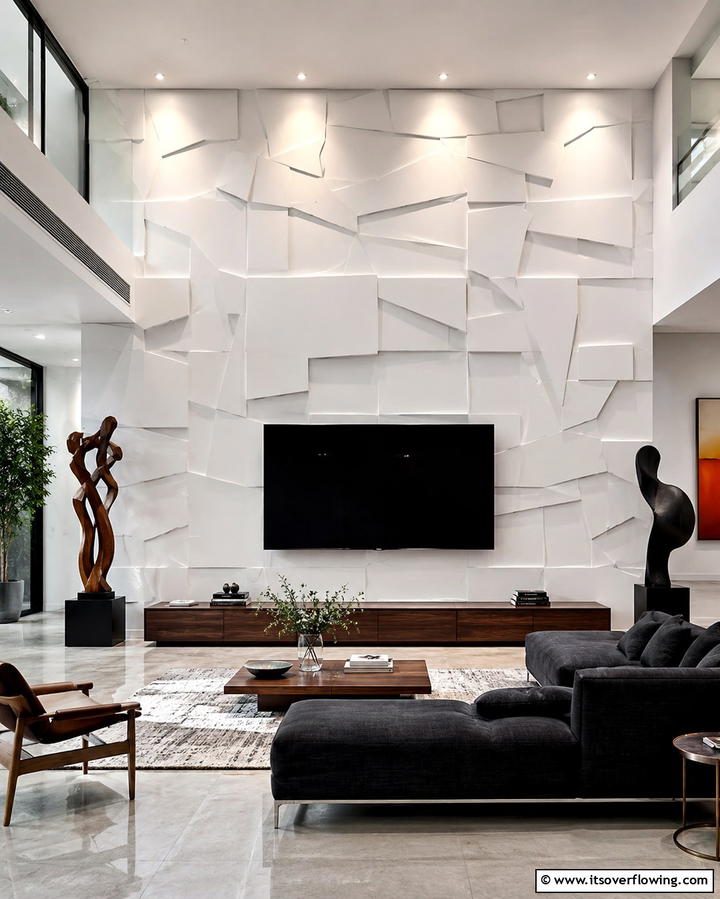 Artistic 3D Panels - 20 TV Accent Wall Ideas to Enhance Your Space