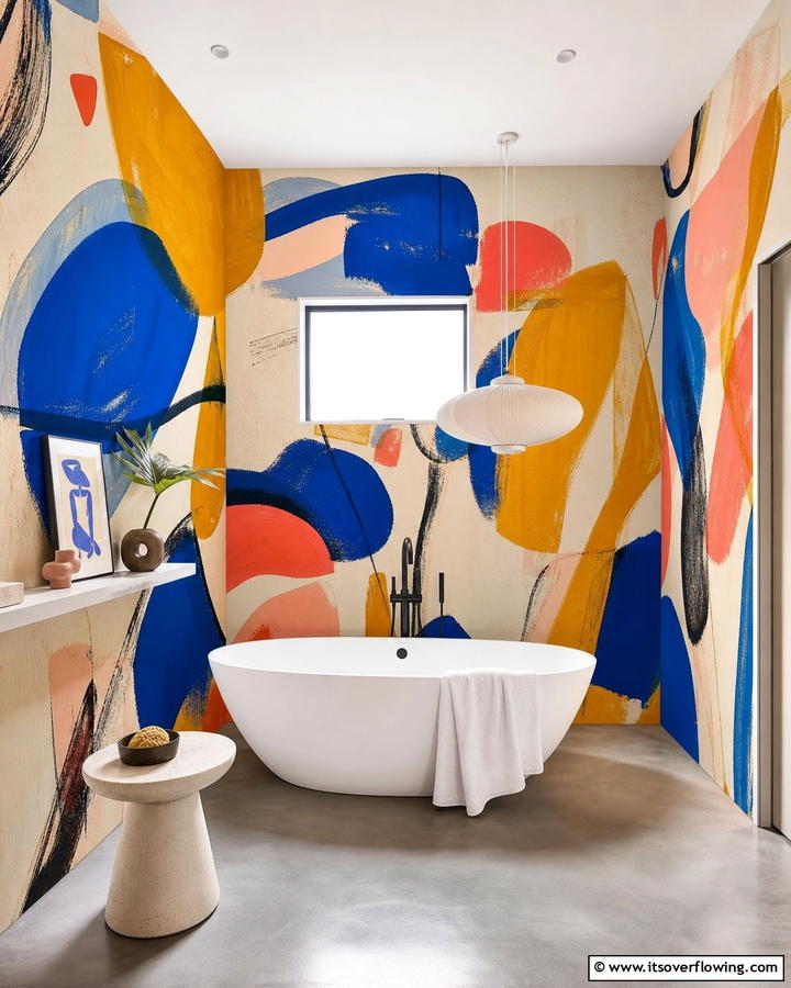 Artistic Abstract Murals - 21 Bathroom Wallpaper Ideas to Add Bold Patterns or Subtle Texture