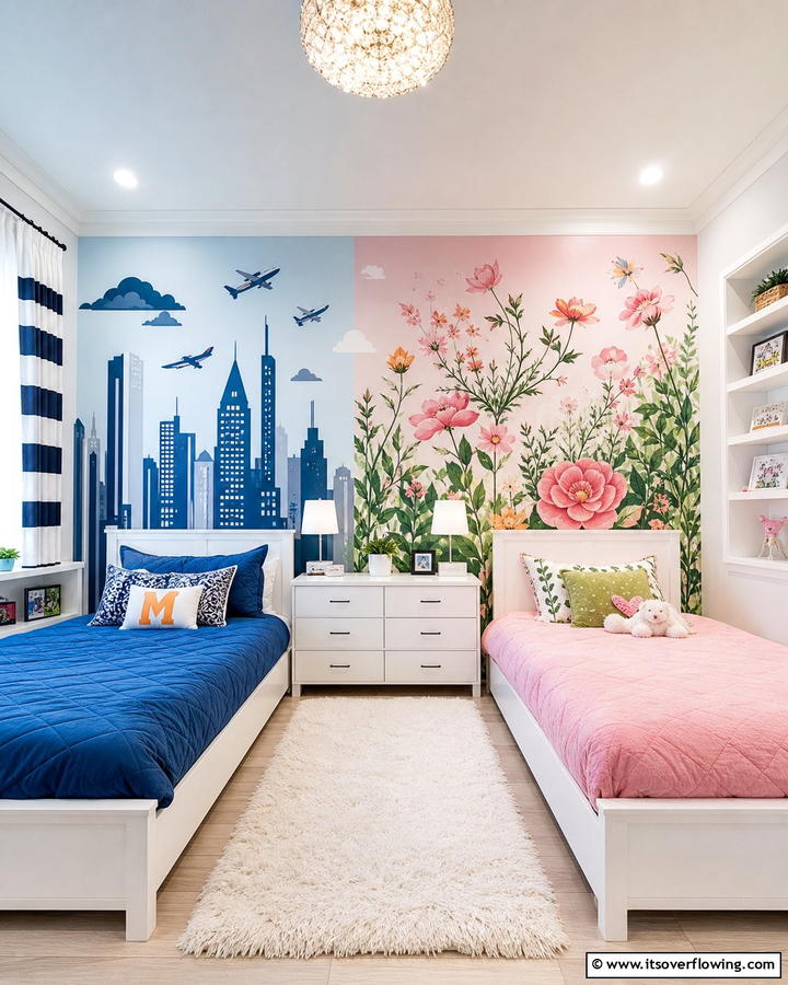 Artistic Accent Walls - 21 Shared Small Room Ideas for Siblings’ Harmonious Space