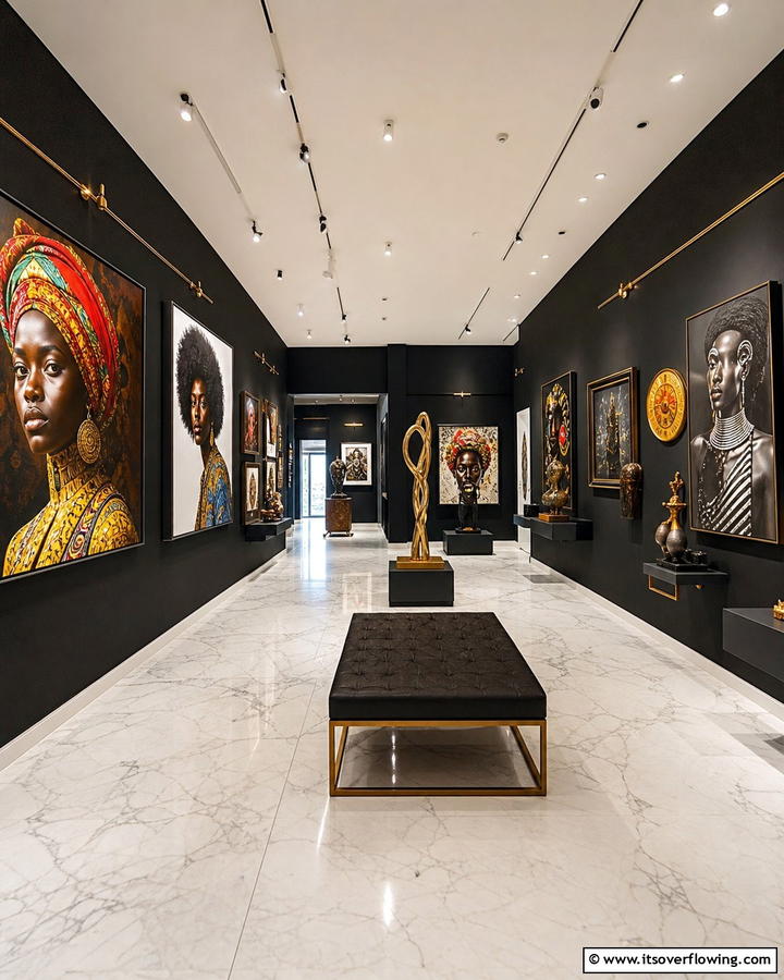 Artistic Black Gallery Space - 21 Bold Black Room Ideas for Dramatic Interior Statements