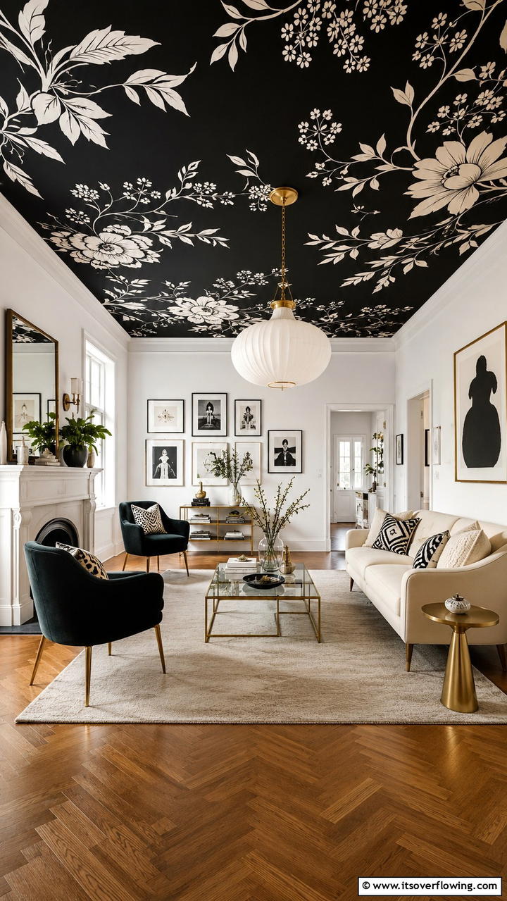 Artistic Black Murals - 30 Black Ceiling Ideas to Add Depth and Drama Above