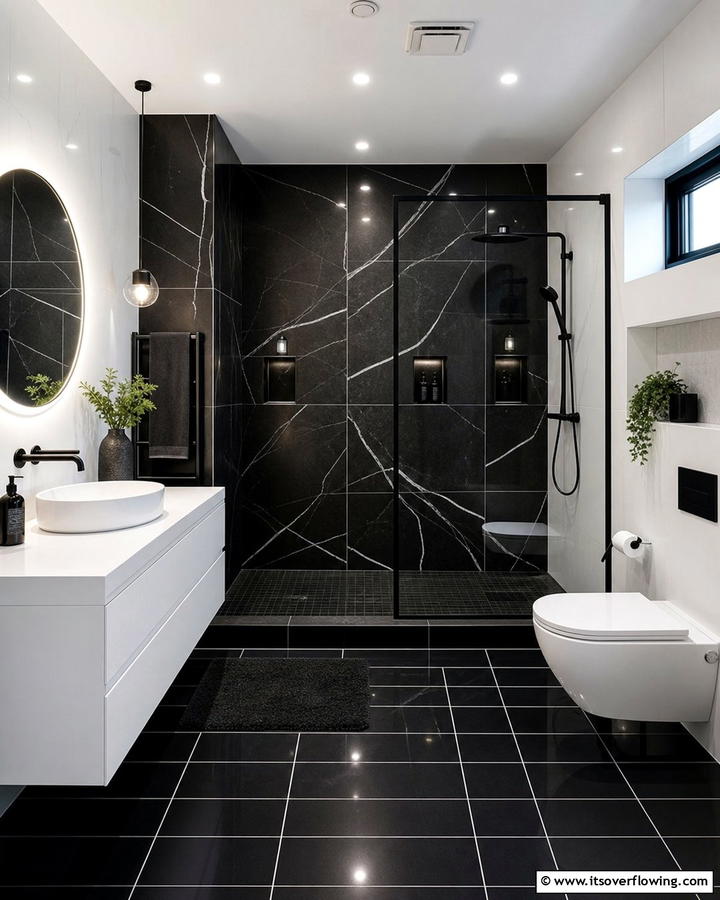 Artistic Black Tile Installations - 21 Classic Black & White Bathroom Designs for Contrast