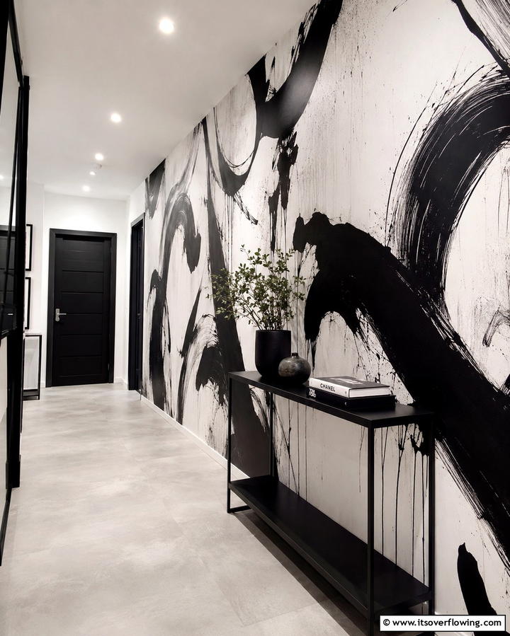 Artistic Black and White Murals - 30 Chic Black and White Hallway Ideas for Timeless Elegance