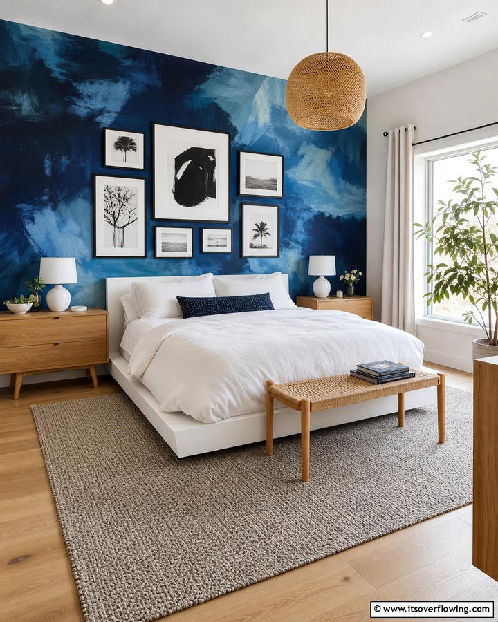 Artistic Blue Accent Wall - 21 Serene Blue Bedroom Ideas for Calming Atmospheres