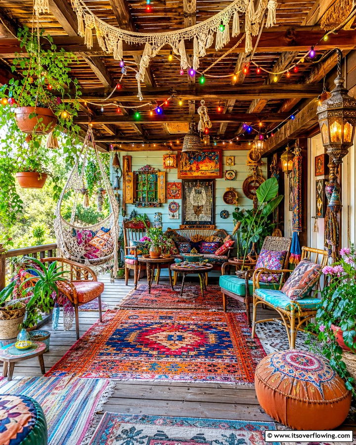 Artistic Bohemian Nook - 21 Covered Porch Ideas for Year-Round Outdoor Comfort
