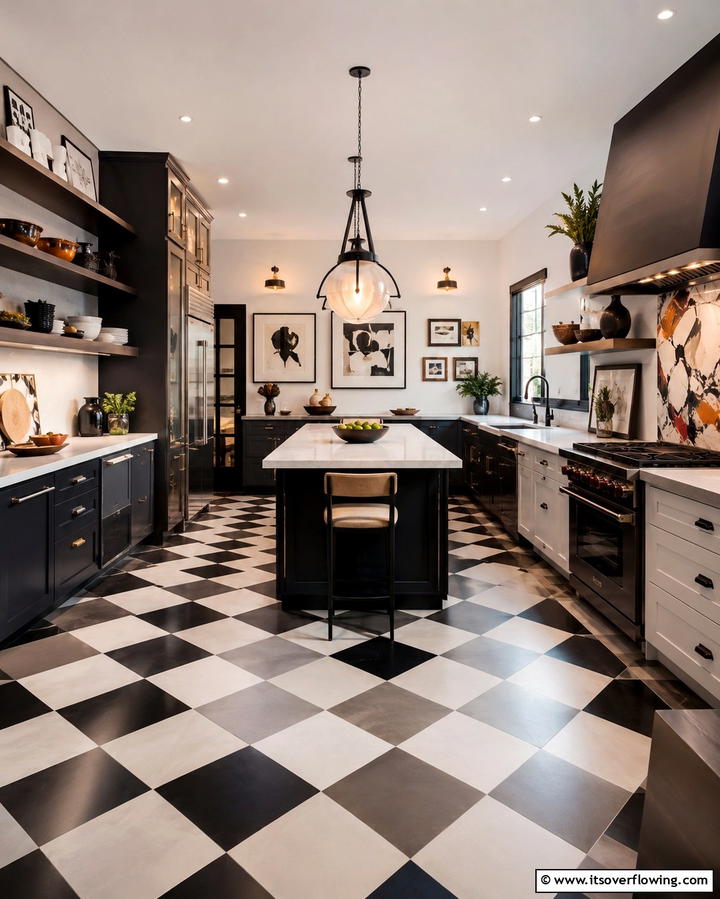 Artistic Checkered Expression - 30 Kitchens with Checkered Floors- Retro-Inspired Designs