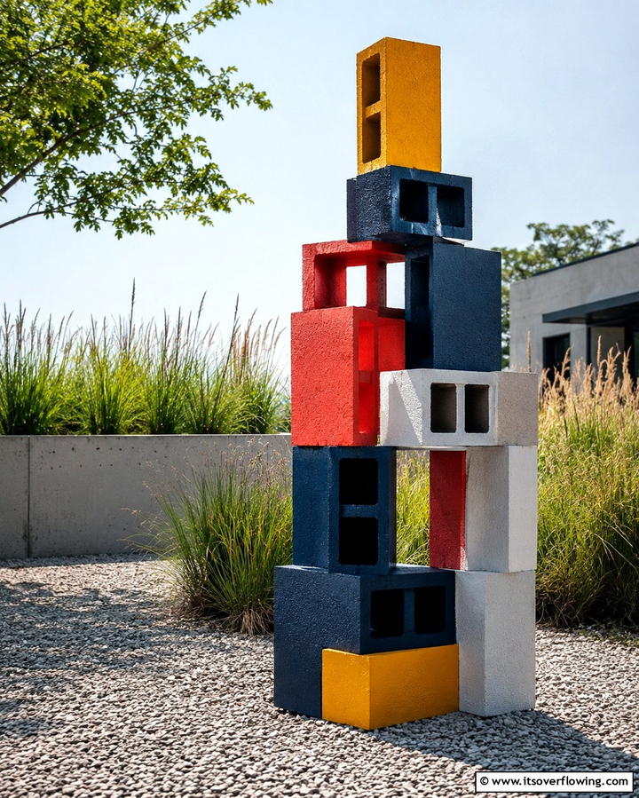 Artistic Cinder Block Sculpture - 30 Innovative Cinder Block Garden Ideas for Urban Green Spaces