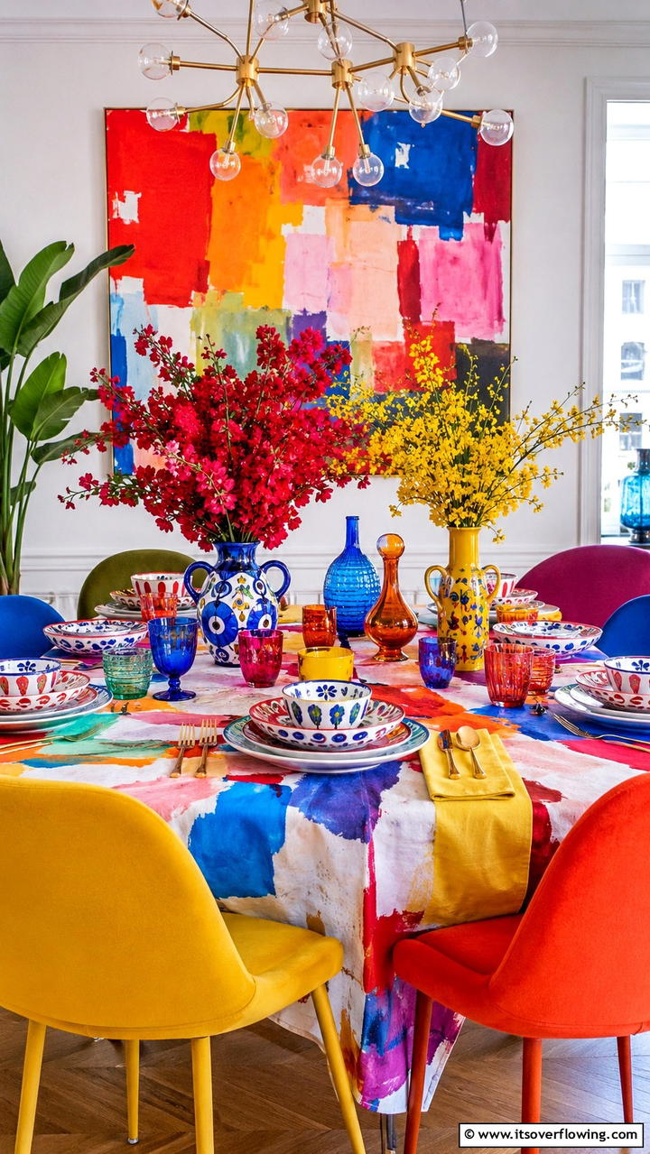 Artistic Color Explosion - 21 Elegant Tablescape Ideas for Memorable Dining Experiences