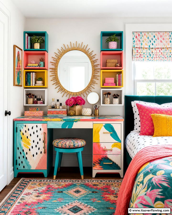 Artistic Colorful Vanity - 30 Stylish Makeup Vanity Ideas for a Functional Beauty Space