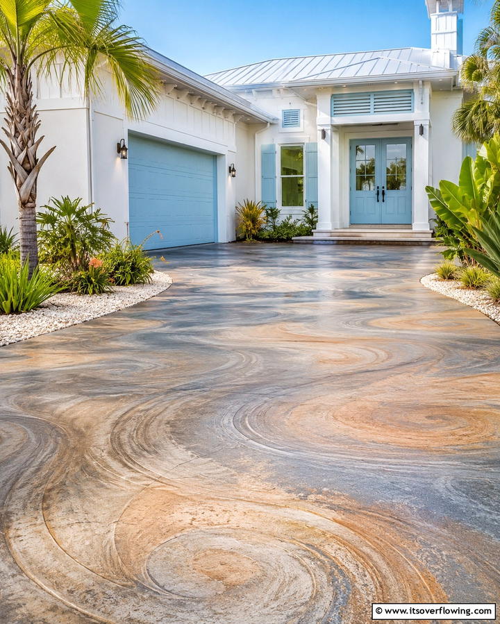 Artistic Concrete Driveway - 30 Durable Concrete Driveway Designs to Enhance Curb Appeal