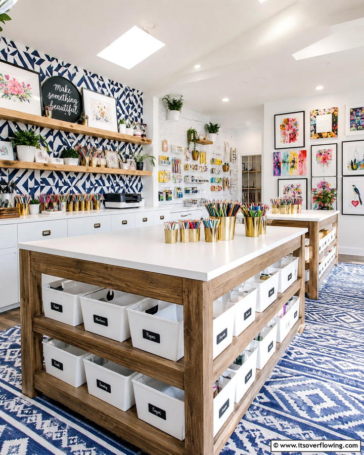 Artistic Craft Studio - 30 Preppy Room Ideas for a Classic and Polished Home Look