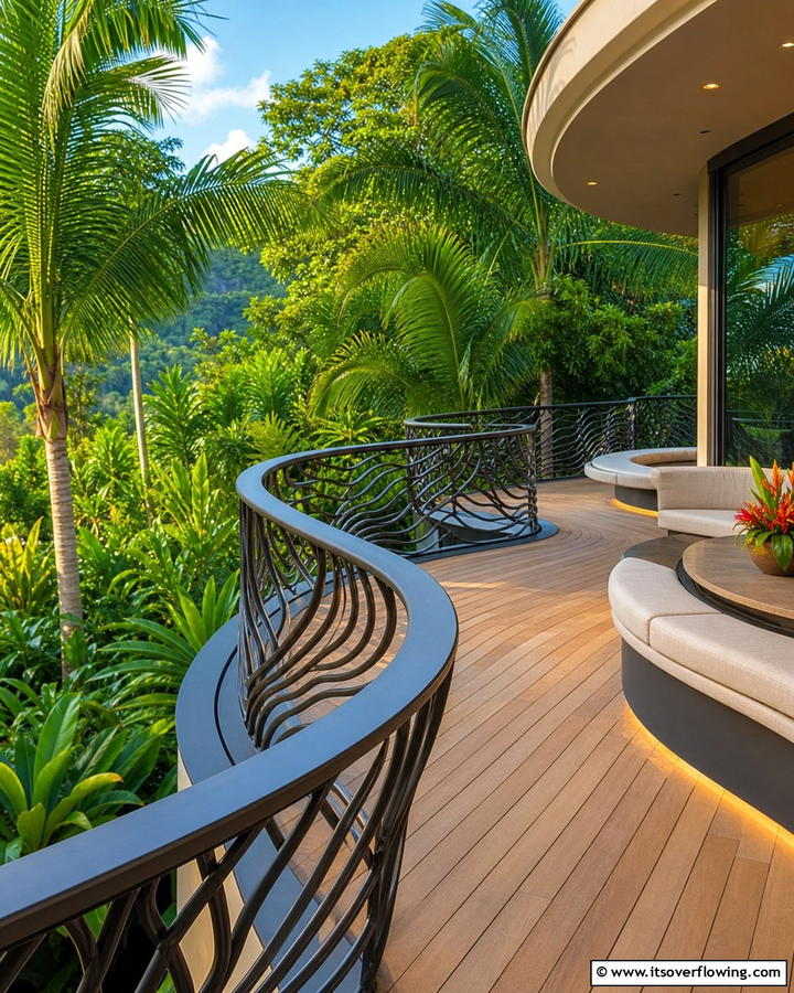 Artistic Curved Railings - 30 Modern Metal Deck Railing Ideas for Stylish Outdoor Spaces