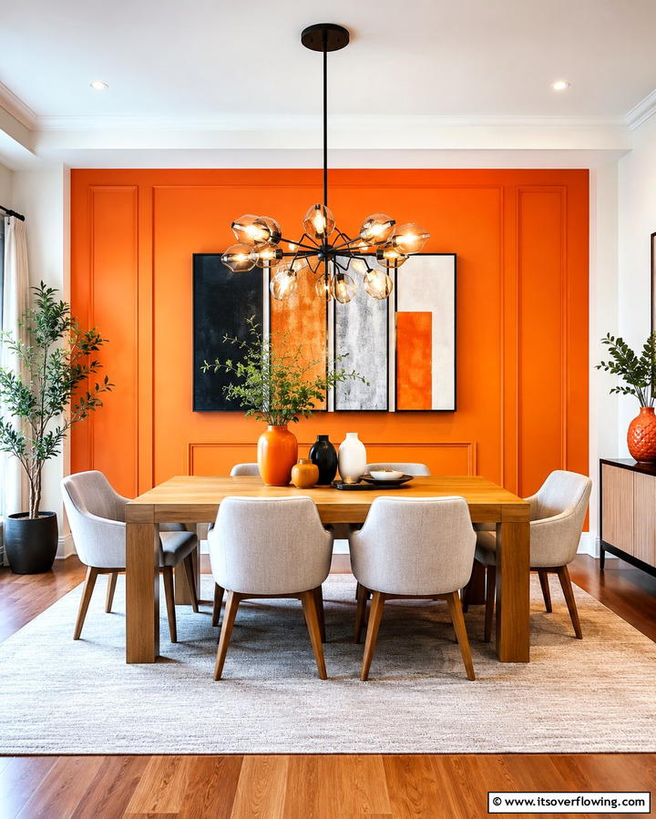 Artistic Dining Room Accent - 20 Orange Accent Wall Ideas to Brighten Your Space