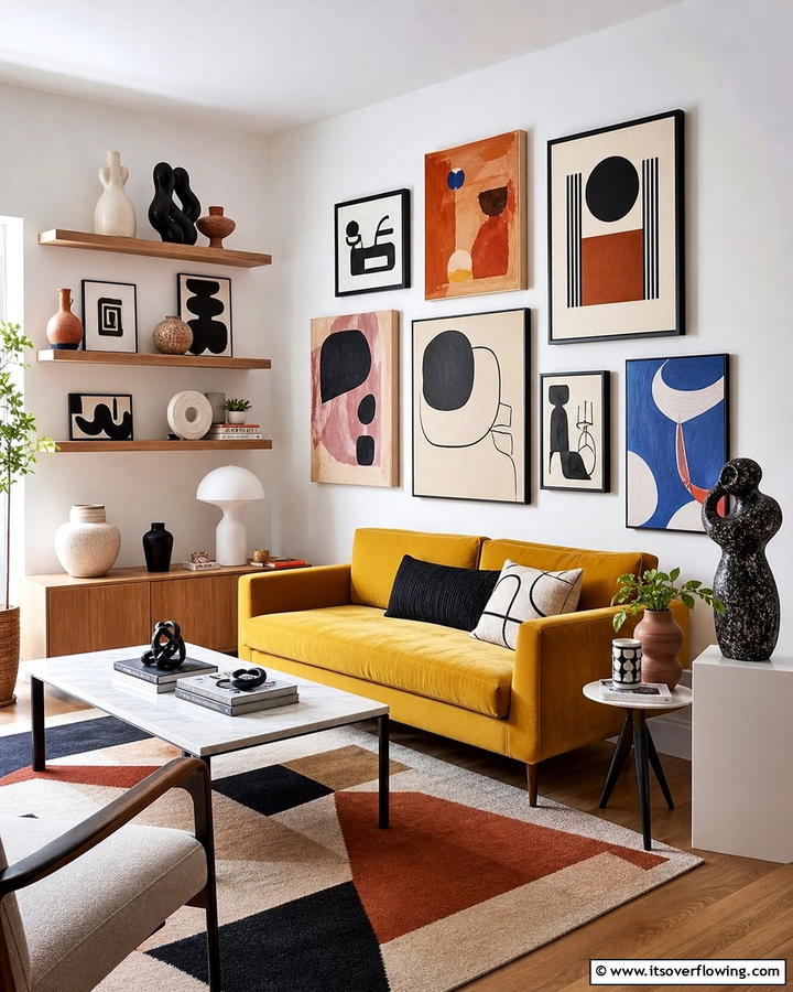Artistic Display Elements - 21 Small Living Room Layout Ideas for Cozy Gatherings
