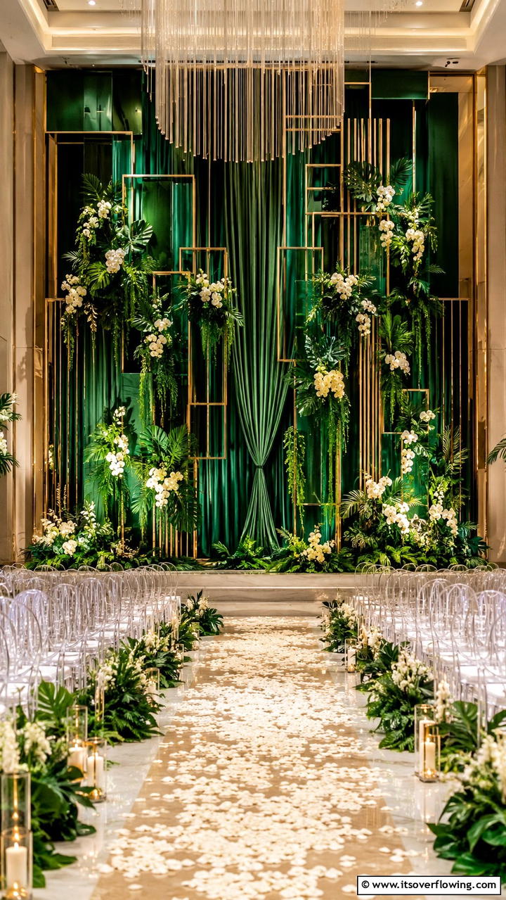 Artistic Emerald Wedding Backdrops - 30 Emerald Green Wedding Ideas for Luxurious Celebrations