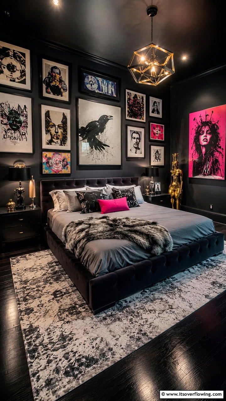 Artistic Expression - 30 Dark Bedroom Ideas- Moody and Sophisticated Retreat