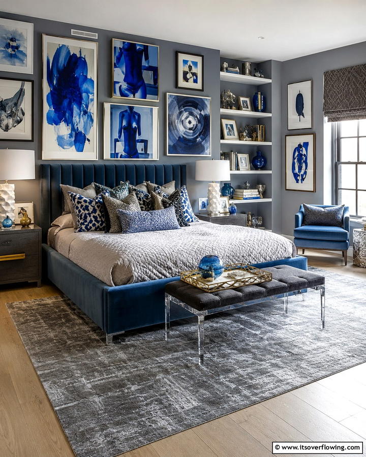 Artistic Expression Space - 30 Calming Blue and Grey Bedroom Ideas for Relaxing Retreats