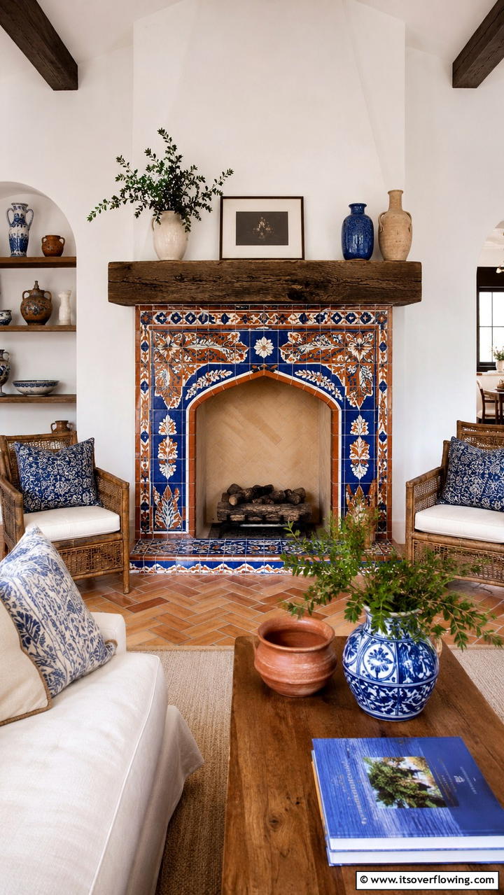 Artistic Fireplace Surround - 30 Cottage Living Room Ideas for Cozy Home Spaces