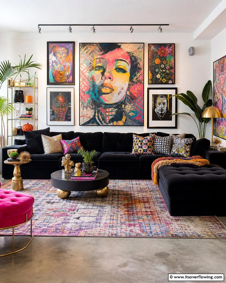 Artistic Flair - 21 Living Room Ideas With Black Couches- Modern Style