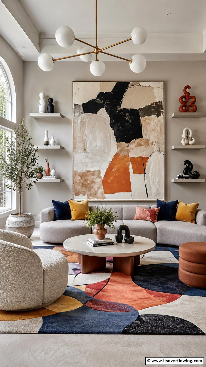 Artistic Flair in Greige Living Room - 30 Greige Living Room Ideas for Neutral & Warm Modern Spaces