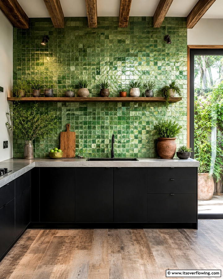 Artistic Flair with Green Mosaic Tiles - 25 Chic Kitchen With Green Backsplash Ideas