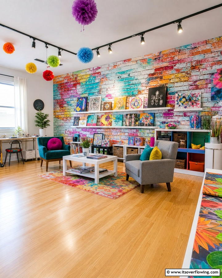 Artistic Flair with Multi Colored Brick Wallpaper - 25 Brick Wallpaper Ideas to Transform Your Interior Spaces