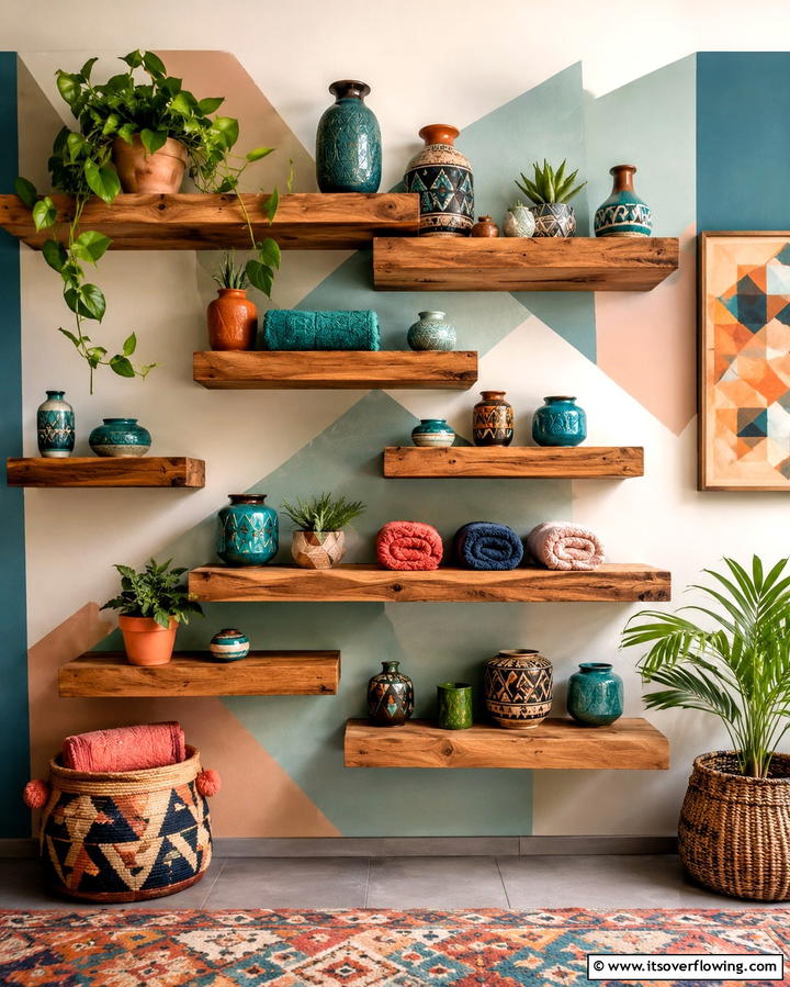 Artistic Floating Shelves - 30 Functional Bathroom Furniture Ideas to Maximize Space
