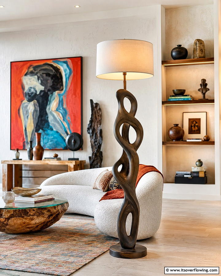 Artistic Floor Lamp with Sculptural Base - 30 Living Room Floor Lamp Ideas- Stylish Lighting Solutions