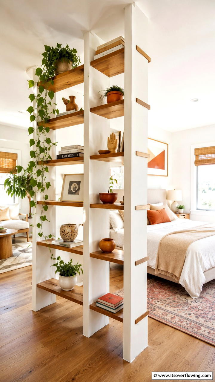 Artistic Freestanding Marvel - 30 Bedroom Shelving Ideas for Storage and Display