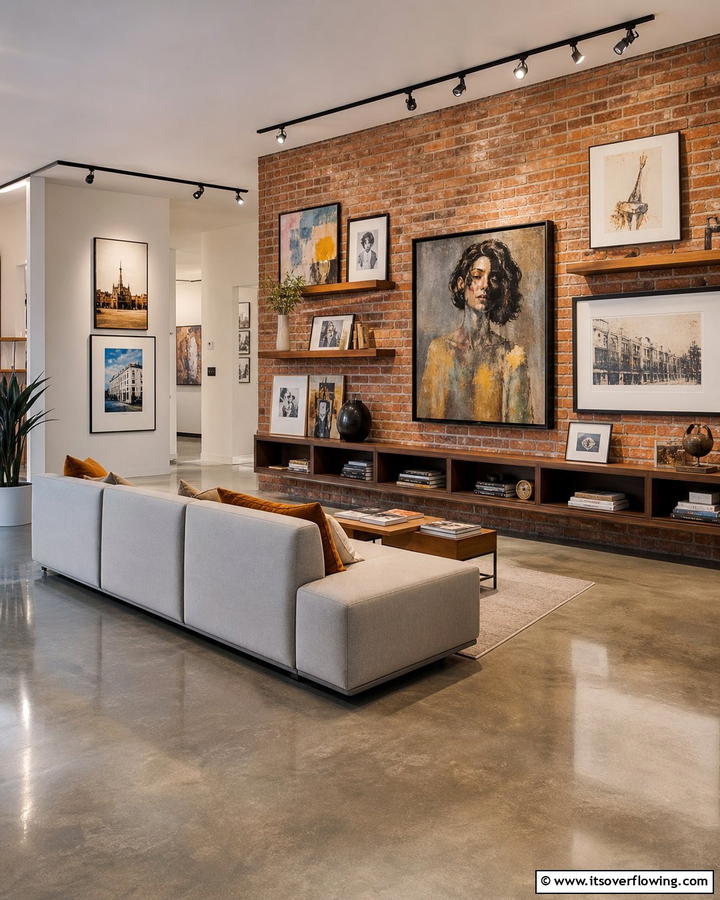 Artistic Gallery Space - 25 Brick Accent Wall Ideas for a Stylish Home Feature