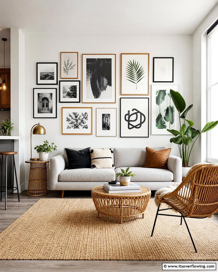 Artistic Gallery Walls - 21 Small Apartment Living Room Ideas for Compact Spaces