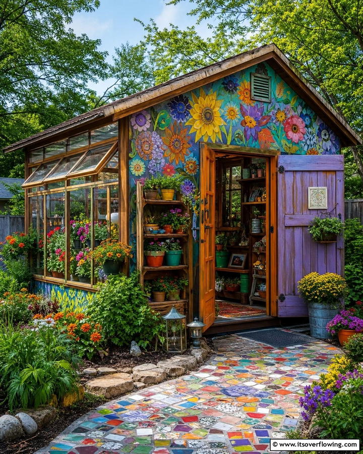Artistic Garden Shed Retreat - 30 Greenhouse and Shed Combo Ideas- Space-Saving Designs