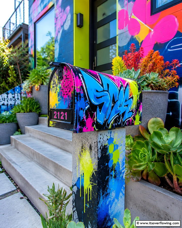 Artistic Graffiti Mailbox Flair - 30 Mailbox Decor Ideas- Curb Appeal with Personality