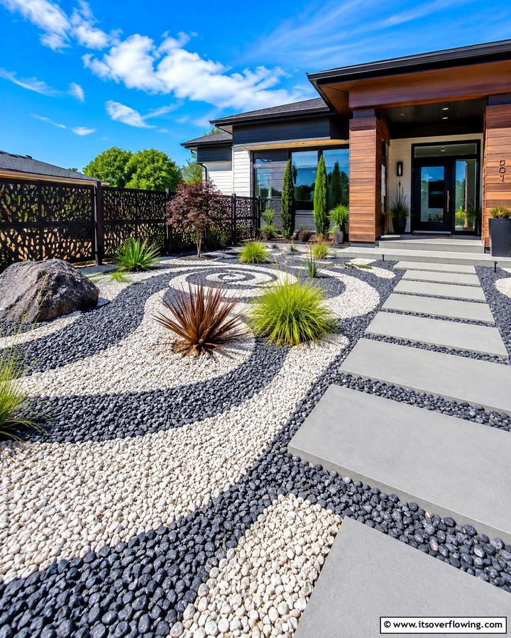 Artistic Gravel Layout for Curb Appeal - 30 Gravel Driveway Ideas- Durable & Stylish Options
