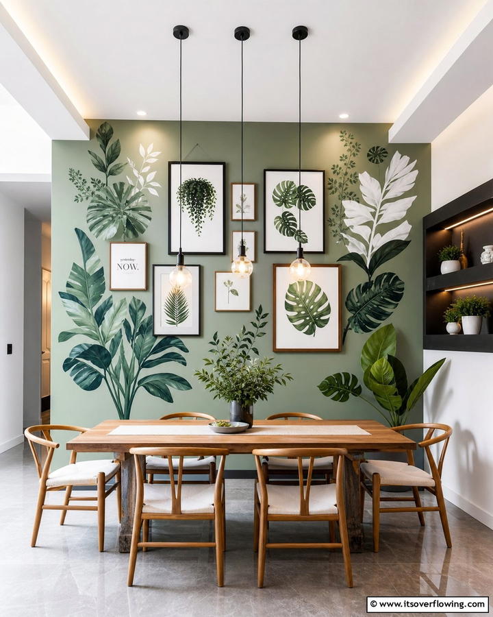 Artistic Green Wall Display - 21 Green Dining Room Ideas to Refresh Your Dining Space